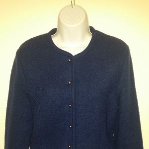Vintage Boiled-Wool Cardigan Sweater (Navy Blue)